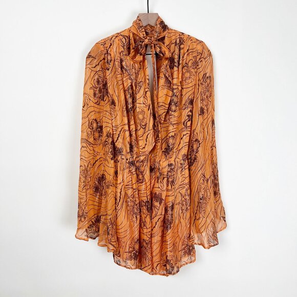 Sabina Musayev Caroline Mini Dress Silk Chiffon Flare Bell Long Sleeve Open Back - Picture 4 of 12